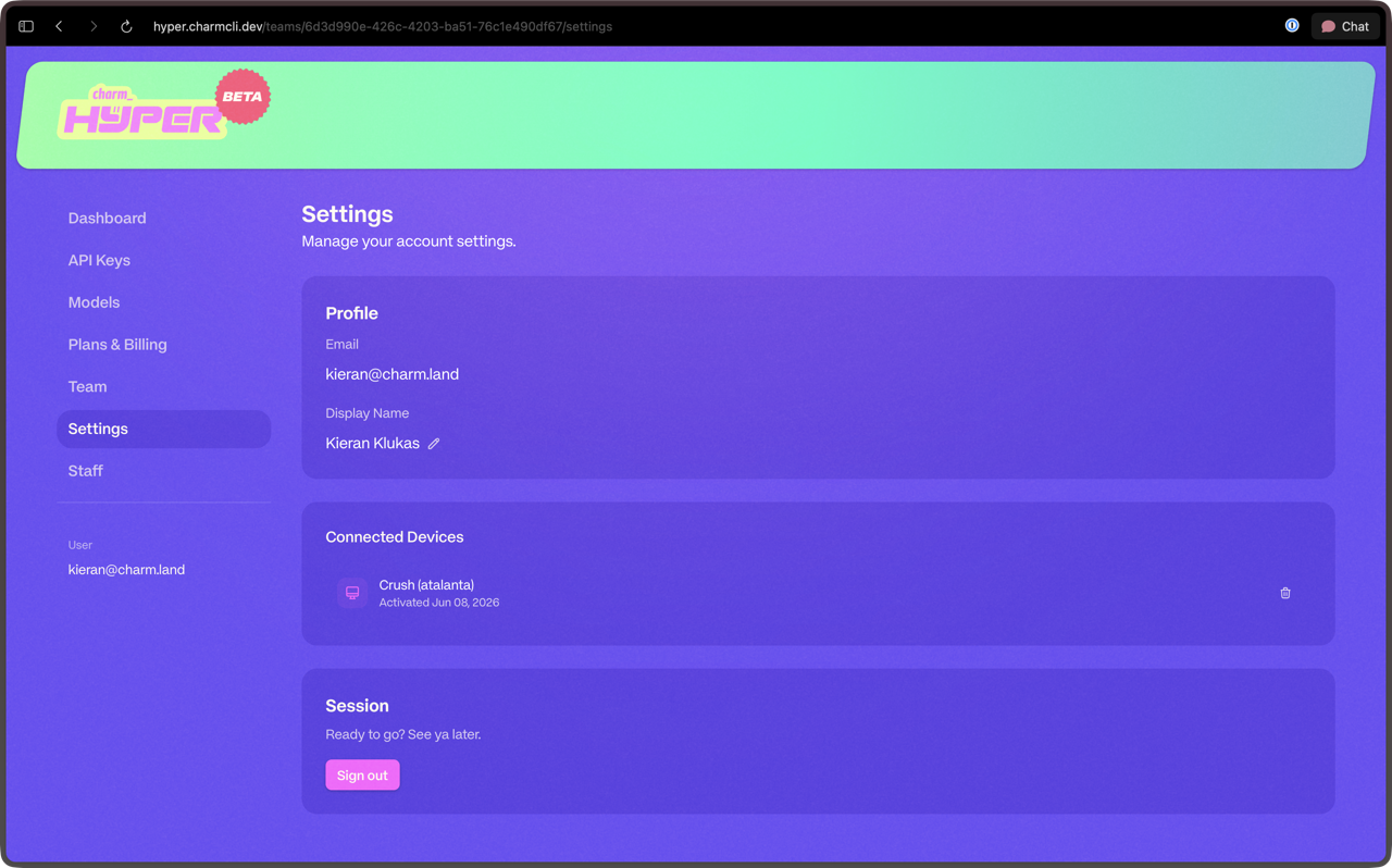 settings page